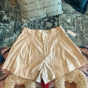 Maeve Cream High Waist Pleated Shorts
